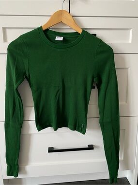 TNA Forest Green Ribbed Crewneck Crop Top
